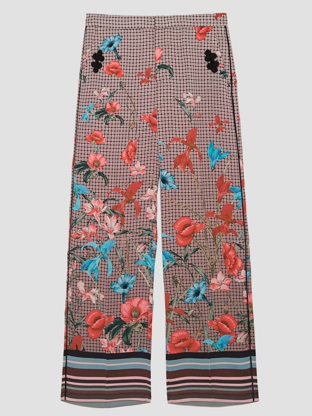 Zara Floral-Print Wide Leg Pants in Pink, Coral & Teal Size Large - Picture 2 of 13